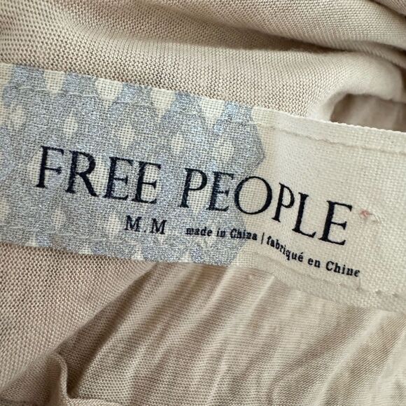 Free People Crochet Lace Bodycon Mini Dress M Scoop Neck Beige Y2K Boho Hippie - Picture 4 of 5